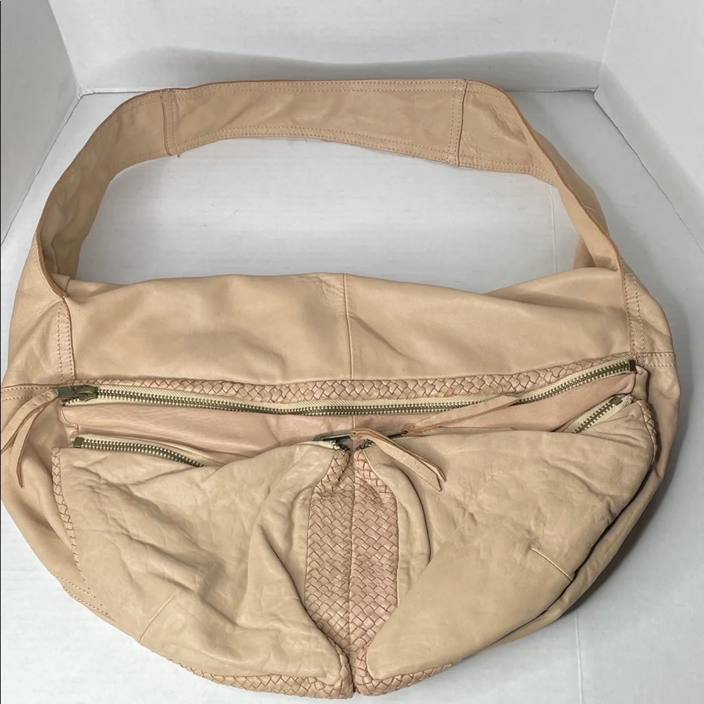 Jesslyn Blake Anthropologie X-large soft calf leather woven trim shoulder bag